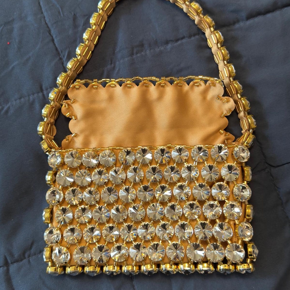 Gold and Silver Beaded Clutch with Vintage Charm